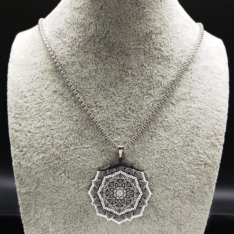 New Lotus Wicca Stainless Steel Necklace for Men Silver Color NS2 IS1 IS2 Almas Collections  New Lotus Wicca Stainless Steel Necklace for Men Silver Colo