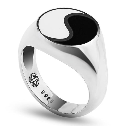 Image of Tai chi Yin Yang Real 925 Sterling silver Ring for Men & Women by Almas Collections Almas Collections  Tai chi Yin Yang Real 925 Sterling silver Ring for Men & Women by Almas Collections