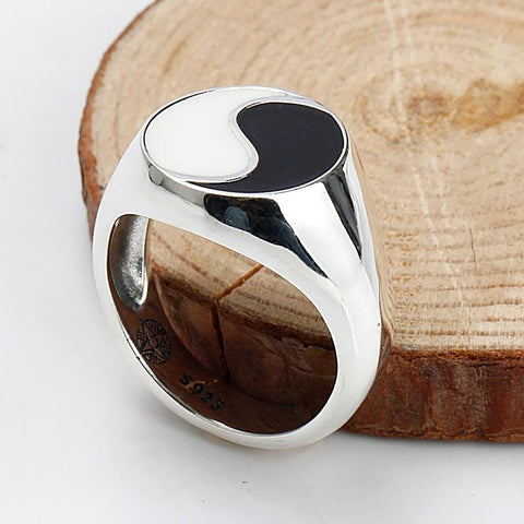 Image of Tai chi Yin Yang Real 925 Sterling silver Ring for Men & Women by Almas Collections Almas Collections  Tai chi Yin Yang Real 925 Sterling silver Ring for Men & Women by Almas Collections