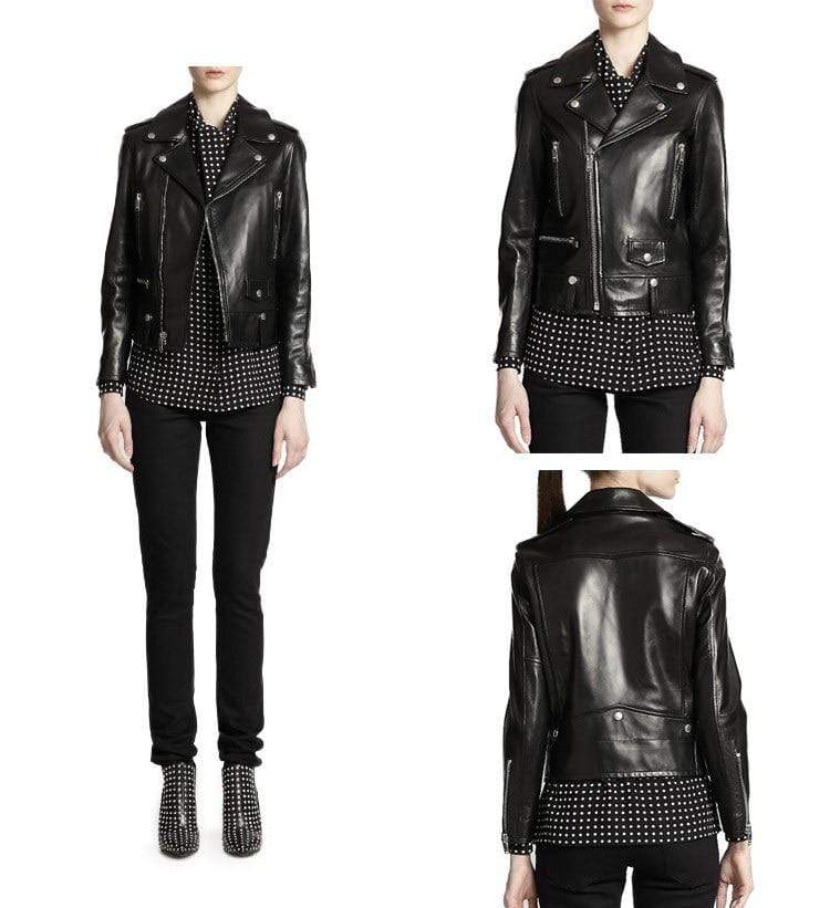 New Genuine Leather Slim Biker Chick Jackets by model from Almas Collections