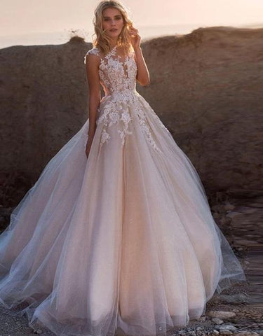 Image of Sleeveless Tulle Boho Bridal Gown Wedding Dress from Almas Collections